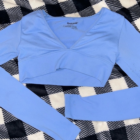 top manches longues décoleté bleu garage, size xs, peu porté - Picture 1 of 3